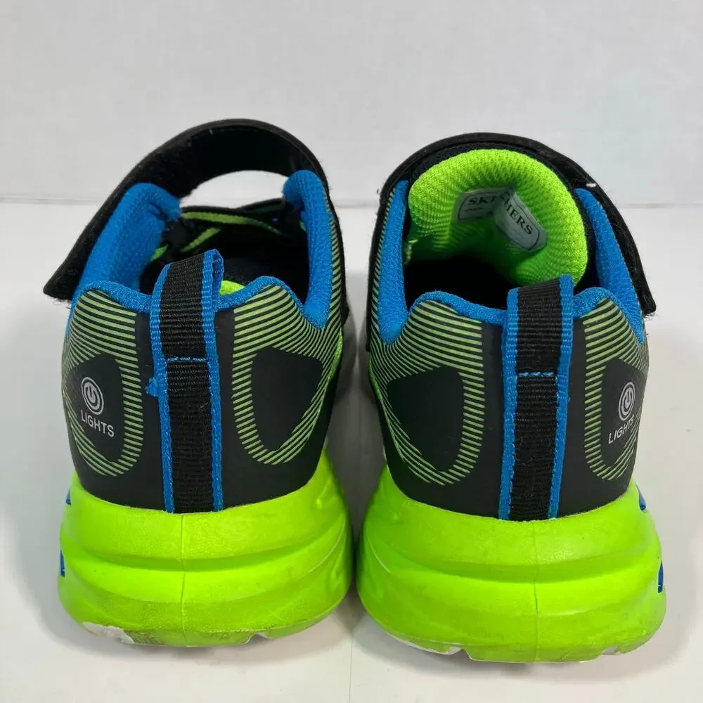 Skechers Little Boys 12 S Lights Flex-Glow Ultra Sneakers Black Lime Green Blue
